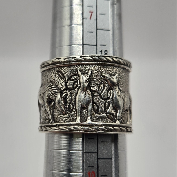 Jewelry - Intricately Carved Sterling Silver Horse Motif Cigar Band Ring